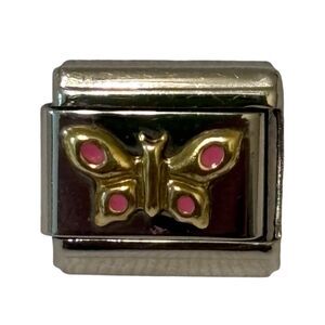 Italian Charm Bracelet Pink Butterfly Charm Silver